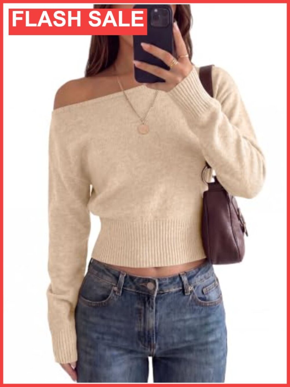 Womens Off Shoulder Cropped Sweater Ribbed Knit Pullover Going Out Top